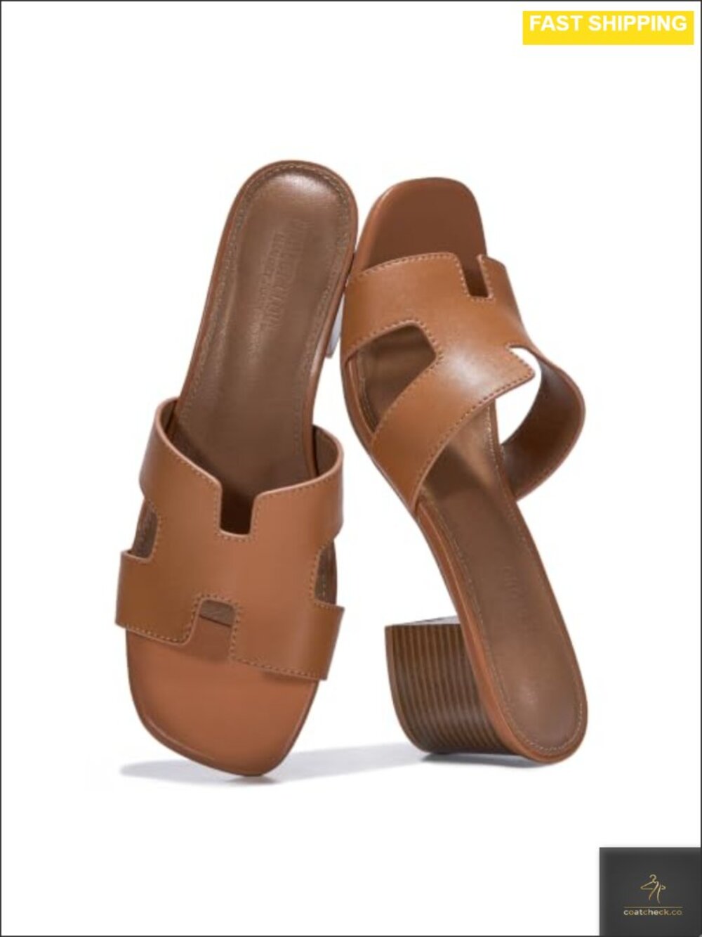 Genuine Leather Block Heeled Sandals for Women Slip On Memory Foam